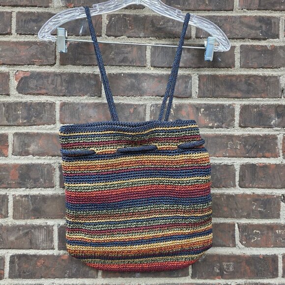The Sak Rainbow Dylan Crochet Woodland Stripe Drawstring Purse Backpack - Picture 1 of 5